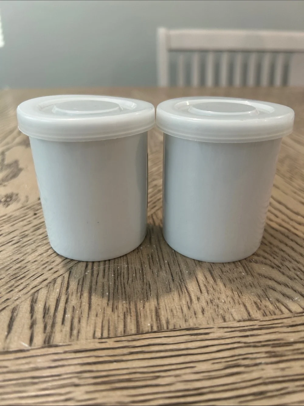 Crate&Barrel White Mini Storage Jars with Black Label Band - Set of 2